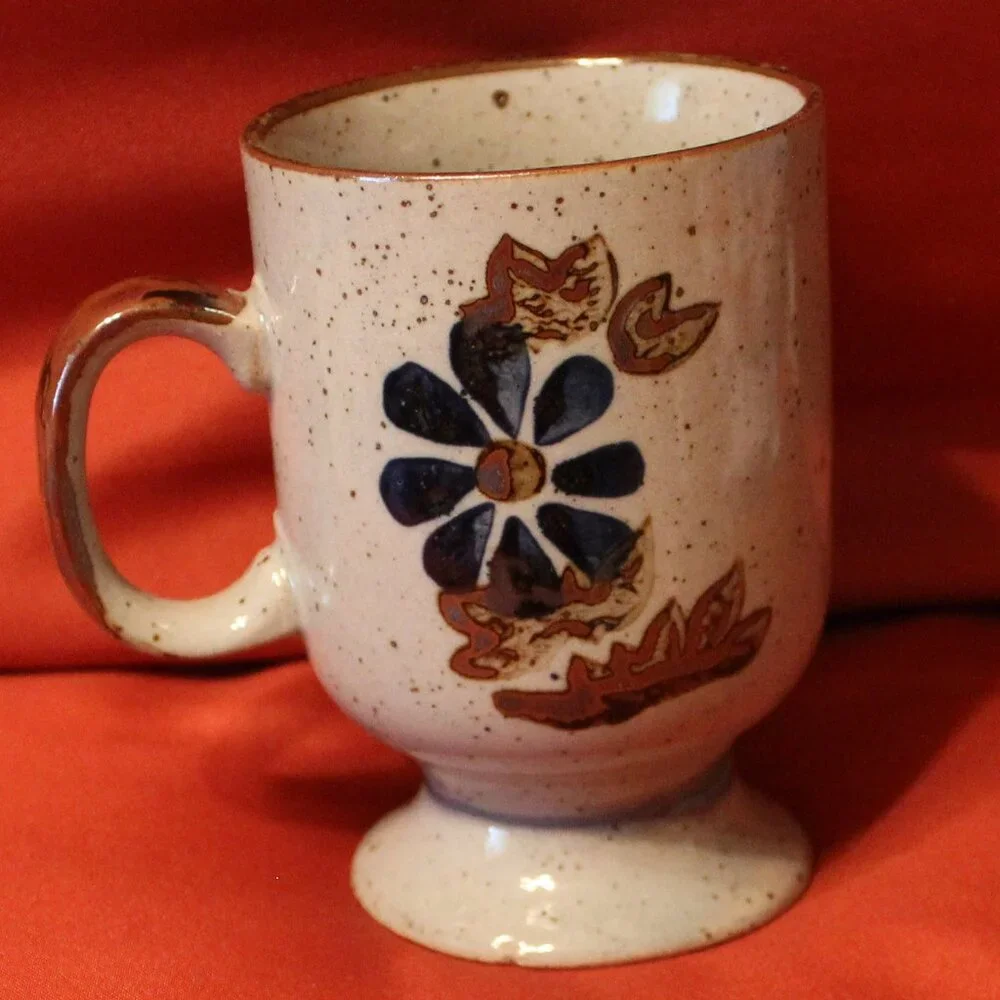 Vintage Hand Painted Fred Roberts Co. Ceramic Mug Orange, Blue & Brown Set 4